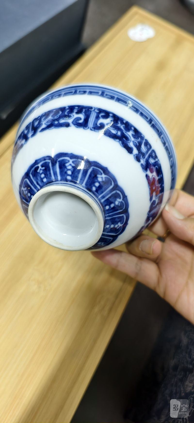 清 青花拐子龙纹鸡心碗 - 图3